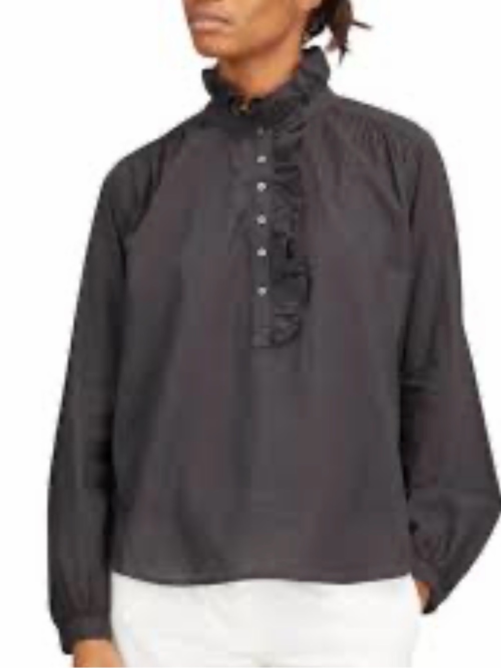XIRENA caspian top in black Sz L Ruffle High Neck Long Sleeves